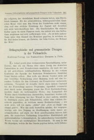 Orthographische und grammatische Übungen in der Volksschule : Konferenz-Vortrag