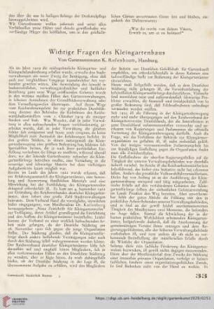 Wichtige Fragen des Kleingartenbaus