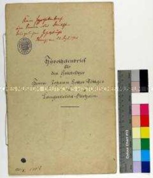 Hypothekenbrief über 300 Taler für den Gutsbesitzer Johann Gottlob Böttger in Langenleuba-Oberhain, inklusive Liste der Zinsauszahlungen bis ins Jahr 1923