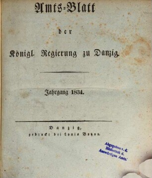 Amtsblatt der Regierung zu Danzig. 1834