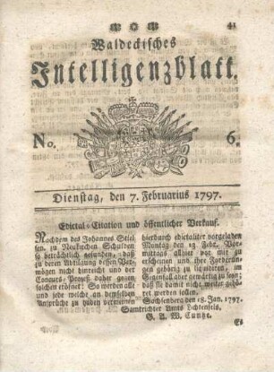 No. 6, Dienstag, den 7. Februarius 1797