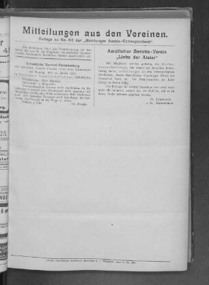 Mitteilungen aus den Vereinen. Beilage zu No. 210 der "Hamburger Aerzte-Correnspondenz".