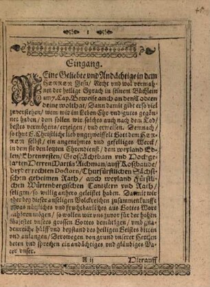 Das sanffte, selige, friedliche ligen, schlaffen und wohnen aller Gläubigen Kinder Gottes, Bey dem Begräbnis Des ... Herrn Martin Aichmans, auff Koßbauda ...