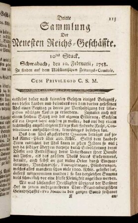 10tes Stuck. Schwabach, den 10. Februarii, 1758.