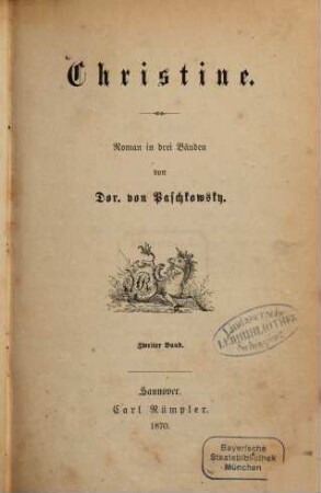 Christine : Roman in 3 Bänden von Dor. von Paschkowsky. 2