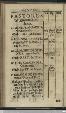 Pastores der Kirchen St. Michaelis
