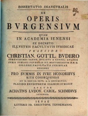 Dissertatio Inavgvralis De Operis Bvrgensivm