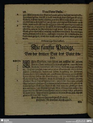 Die fünffte Predigt. Von der dritten Bitt des Vater unsers