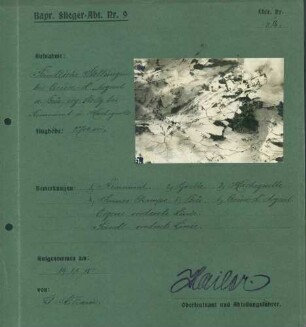 Foto feindlicher Stellungen bei Le Creux d'Argent und La Beu und eigener Stellungen bei Remomont und Hachegoutte (Luftbild)