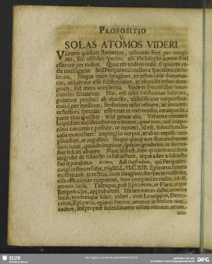 Propositio V. Solas Atomos Videri