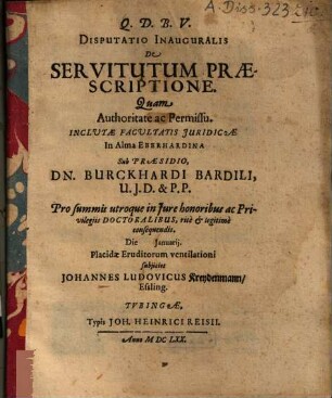 Disputatio inauguralis de servitutum praescriptione