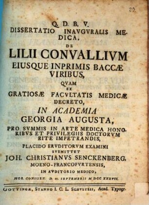 Diss. inaug. med. de lilii convallium eiusque imprimis baccae viribus