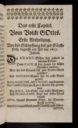 1-18, Das erste Capitel. Vom Volcke Gottes. Das zweyte Capitel. Von der Assyrischen Monarchie. Das dritte Capitel. Von der Persischen Monarchie. Das vierdte Capitel. Von der Griechischen Monarchie. Das fünffte Capitel. Von der Römischen Monarchie.