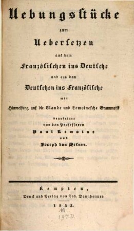 Übungsstücke zum Übersetzen aus dem Französischen ins Deutsche und aus dem Deutschen ins Französische