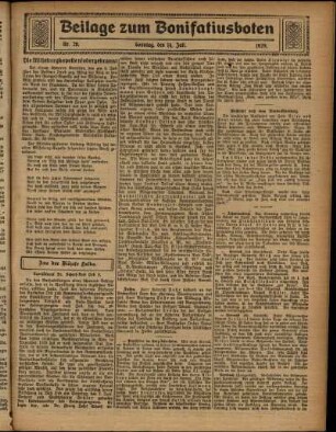 Zweite Ausgabe vom Sonntag, den 14. Juli 1929.