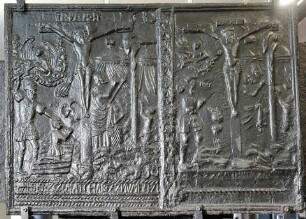 Takenplatte mit zwei Darstellungen der Allegorie der Erlösung