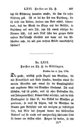 No. LXVI. Forster an Th. H. in Göttingen