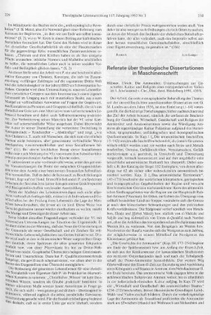 Referate über theologische Dissertationen in Maschinenschrift