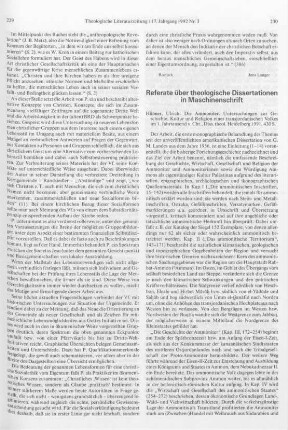 Referate über theologische Dissertationen in Maschinenschrift