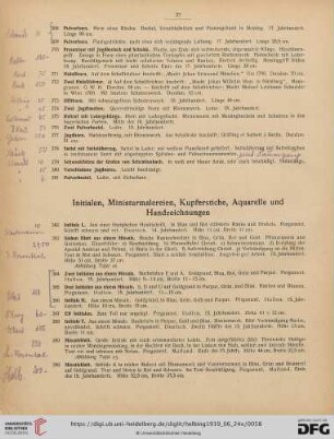 Initialen, Miniaturmalereien, Kupferstiche, Aquarelle und Handzeichnungen (Nr. 382-436)