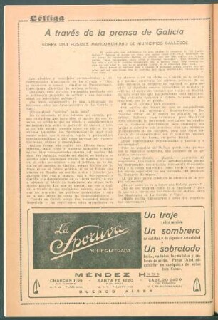 A través de la prensa de Galicia : Sobre una posible mancomunidad de municipios gallegos. [De "El Pueblo Gallego"]