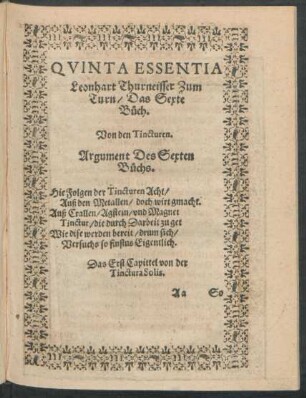 Das Erst Capittel von der Tinctura Solis.