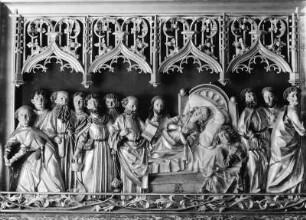 Relief mit Marientod : Relief mit Marientod (1401/1500). Mittelberg (Kleinwalsertal), Krankenhaus