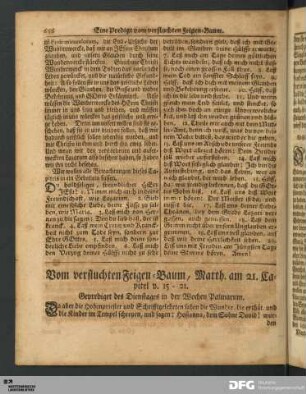 Vom verfluchten Feigen-Baum, Matth. am 21. Capitel v. 15-21.