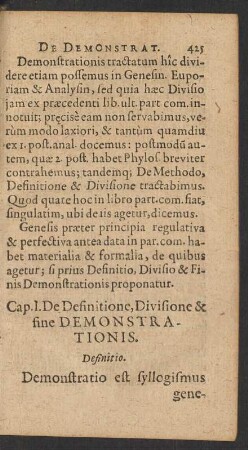 Cap. I. De Definitione, Divisione & fine Demonstrationis.