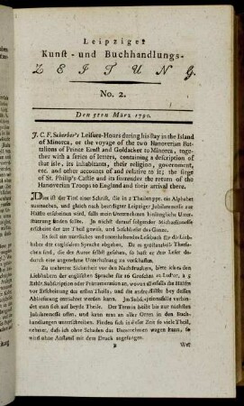 Leipziger Kunst- und Buchhandlungs-Zeitung. No. 2. Den 5ten März 1790.