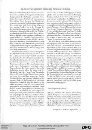 III. Die antiquarischen Werke zur Topographie Roms