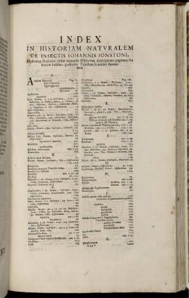 Index In Historiam Naturalem De Insectis Iohannis Ionstoni.