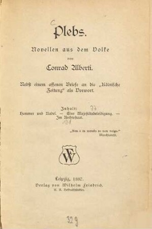 Plebs : Novellen aus d. Volke