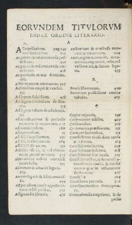 Eorvndem Titvlorvm Index Ordine Literario.