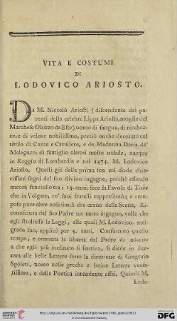 Vita e costumi di Lodovico Ariosto