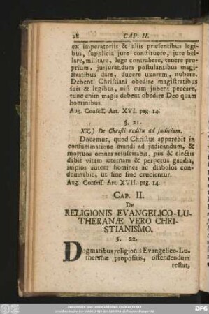 Cap. II. De Religionis Evangelico-Lutheranae Vero Christianismo.