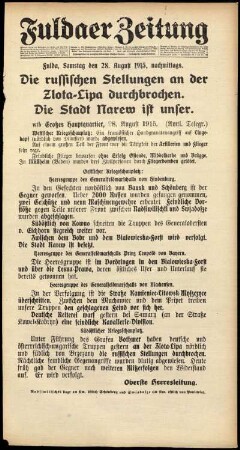 Ausgabe vom Samstag, den 28. August 1915.