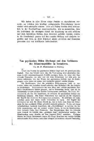 Vom psychischen Bilden überhaupt und dem Verblassen der Erinnerungsbilder im besonderen
