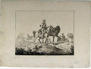 Husar mit zwei Pferden, Blatt 4 aus der Folge "Kriegsszenen in Sachsen"