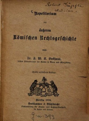 Repetitorium der äußeren Römischen Rechtsgeschichte von F. W. K. Beckhaus