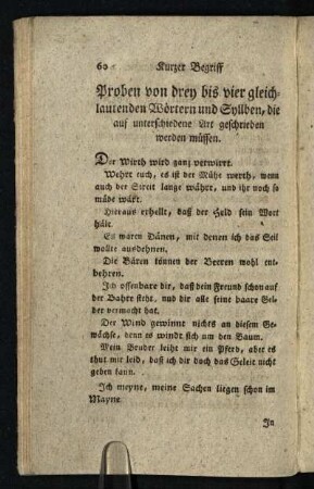 Proben von drey bis vier gleichlautenden Woertern und Syllben, die auf unterschiedene Art geschrieben werden müssen