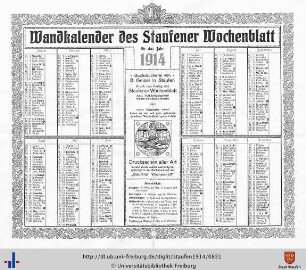 Wandkalender 1914