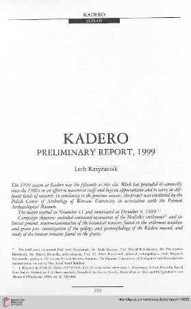 11: Kadero : preliminary report, 1999