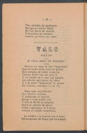 Vals : Saludo. Al coloso diario "La Argentina"