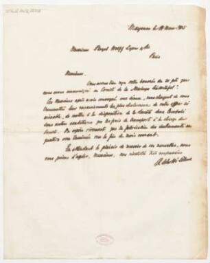 Brief an Facteurs de Pianos Ignace Pleyel et Cie  : 14.03.1905