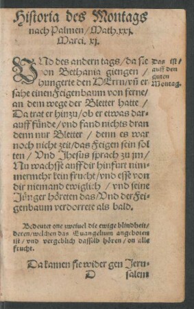 Historia des Montags nach Palmen/ Matth. xxi. Marci. xi.