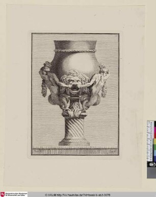 [Vase mit zwei Tritonen, die sich an dem Maul einer Maskaron festhalten]