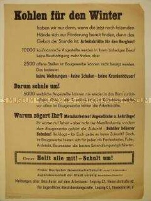 Maueranschlag mit Werbung von Arbeitskräften für den Bergbau und das Bauwesen