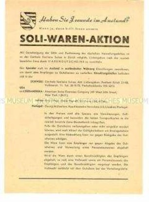 Informationsblatt der Volkssolidarität zu Paketaktionen ausländischer Hilfsorganisationen