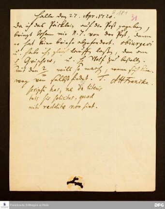 Brief von August Hermann Francke an Heinrich Julius Elers.